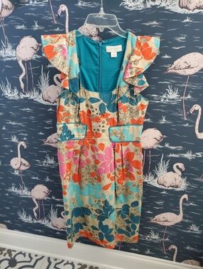 Jessica Simpson Form Fitting Square Neck Knee Length Dress w/Piping Detail Sz 8